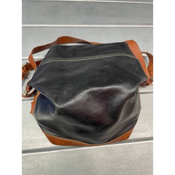 Marino Orlandi Black Leather Bag, Bucket Style with Brown Trim Hand/Shoulder Bag - Picture 2 of 16